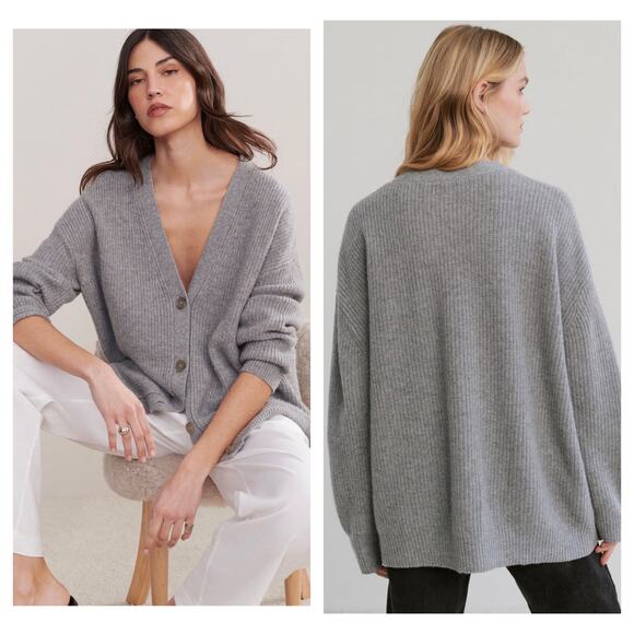Jenni Kayne Sweaters - Jenni Kayne 100% Cashmere Cocoon Cardigan Size XL Heather Grey Ribbed Oversized